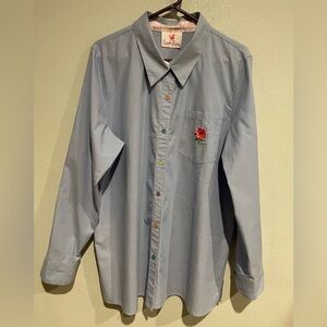Quacker Factory Blue Shirt with Floral Embroidery